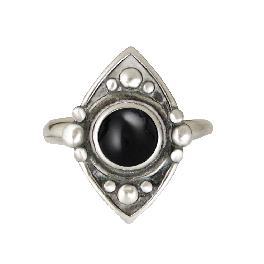 Sterling Silver Gemstone Ring With Black Onyx Size 9